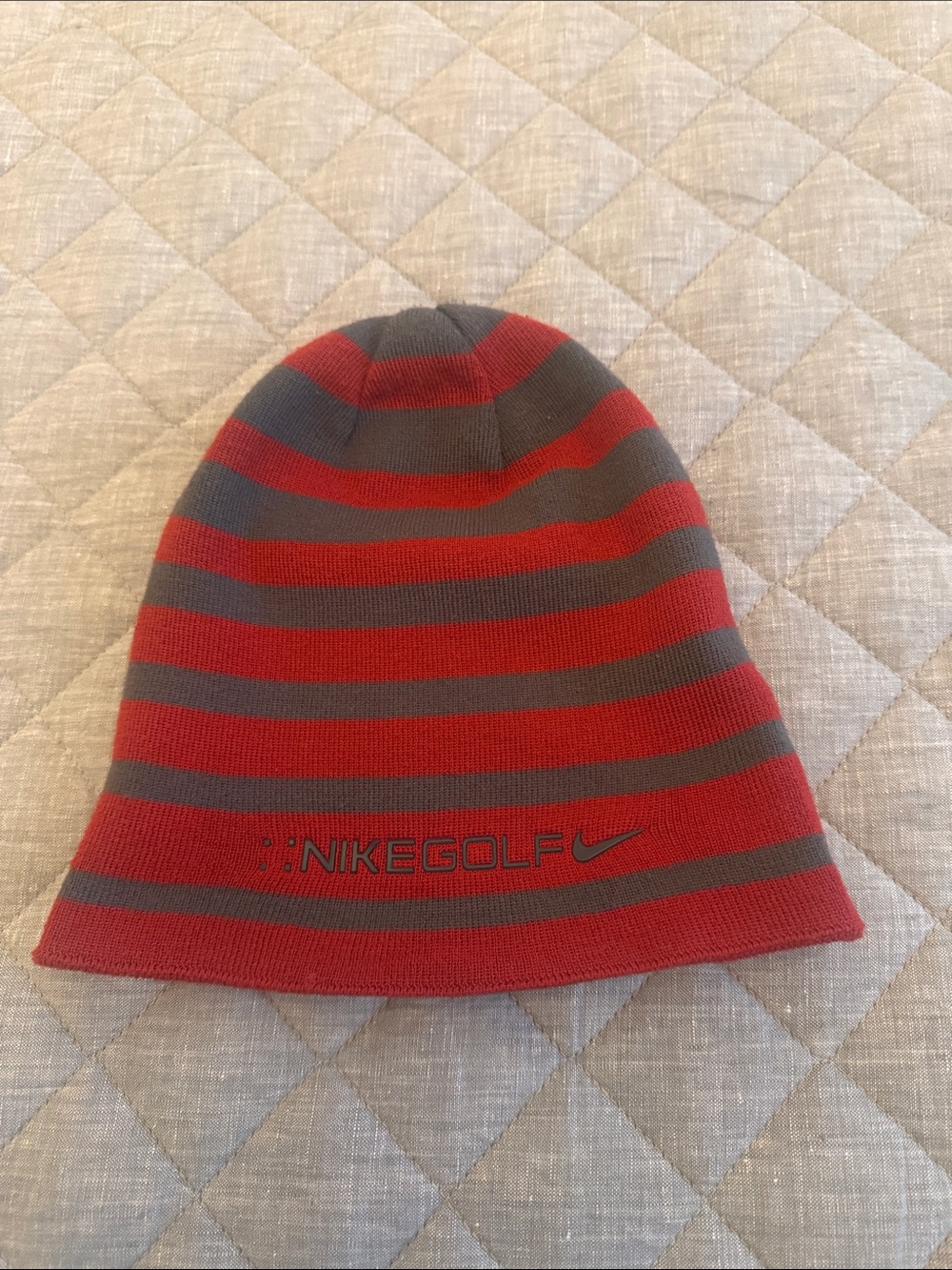 Nike Red & Gray Striped Beanie Hat